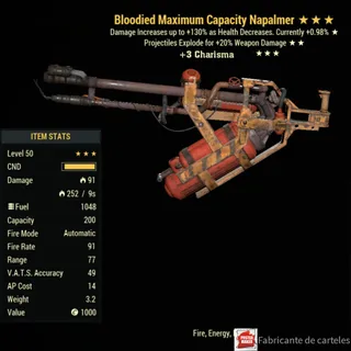 Bloodied Explosive Flamer ( BE3C - BE 3C ) + 40,000 CAPS