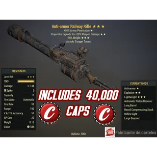 AAE90 Rifle Railway ( Anti armor / Explosive / -90% reduce weight ) + 40,000 caps