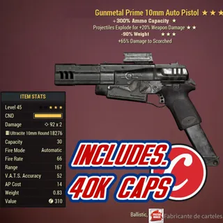 Quad Explosive 10mm Pistol ( QE 90 - QE90 ) + 40,000 CAPS