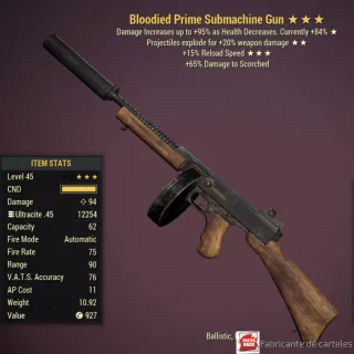 Bloodied Submachine Gun BE15FR + 40k Caps 