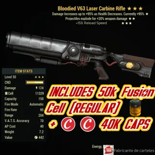 Bloodied V63 LASER CARBINE (3 MOD-BOX) + 40k Caps