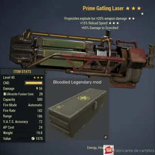 BE15 GATLING LASER (BLOODIED MOD-BOX) + 40k Caps 