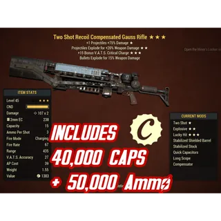 TSE15 GAUSS RIFLE ( Two shot / Explosive ) + 40,000 caps + AMMO 