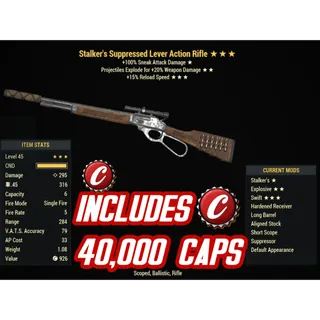 SE15 Lever action Rifle + 40k caps + 10k Ammo ( stalker's / explosive / +15% faster reload )
