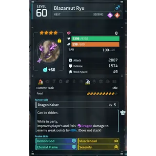 Palworld : Blazamut Ryu + Blazamut ( GOD ROLL )