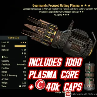 GOURMAND Explosive Gatling Plasma ( GE3A - GE 3A ) + 1000 PLASMA CORE + 40,000 CAPS 