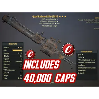 Q5035 Rifle Railway + 40,000 caps + 10k Ammo ( quad / +50% critical damage / -35% action point cost)