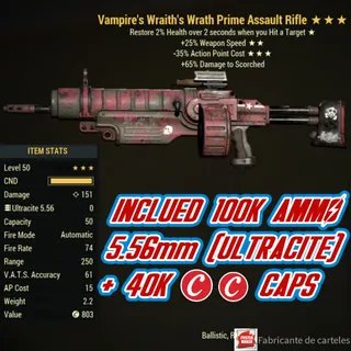 Vampire's Rifle Assault ( V2535 - V 25 35 ) + 40,000 CAPS + 100,000 ULTRACITE AMMO 