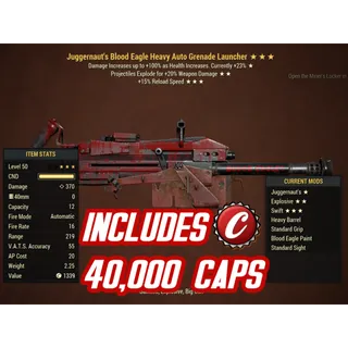 JE15 Grenade launcher + 40k caps ( JUGGERNAUT / explosive / -15% faster reload ) 