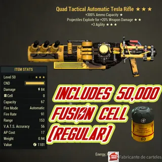 Quad Explosive Tesla rifle ( QE3A - QE 3A ) + 50,000 Fusion cell 