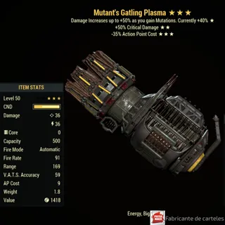 MUTANT'S Gatling Plasma ( M5035 - M 50 35 ) + 40,000 CAPS
