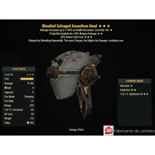 BE35 Assaultron Head ( Bloodied / explosive / -35% action point cost ) + 40,000 CAPS + 10K FUSION CELL