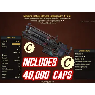 ME15 Ultracite Gatling Laser ( Mutant's / Explosive / +15% faster reload ) + 40,000 caps