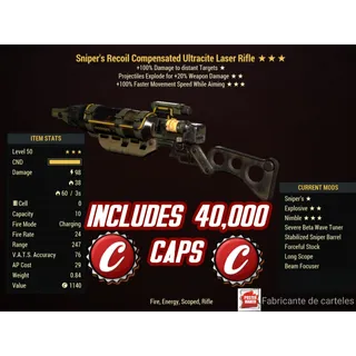 SE Ultracite Laser Rifle ( Sniper / Explosive / Speed aiming ) + 40,000 caps + 50,000 Fusion Cell