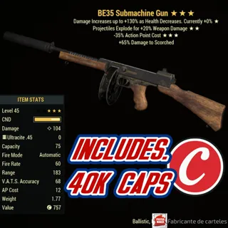Bloodied Explosive Submachine Gun ( BE35 - BE 35 ) + 40,000 CAPS