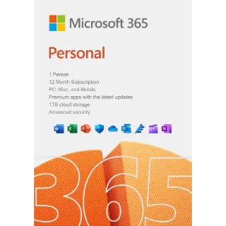 Microsoft Office 365 Personal (PC/Mac) - (6 Devices, 1 Year) - Microsoft Key - GLOBAL