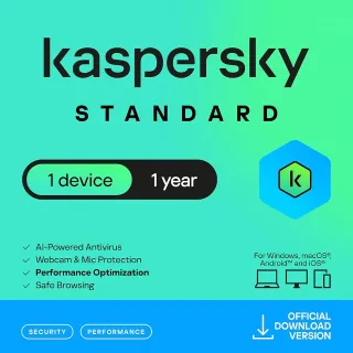 Kaspersky Standard Security 2026 | 1 PC | 1 Year Global License Key