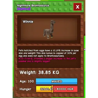 Nightmare Brontosaurus | 38.85kg | 100 Maxed