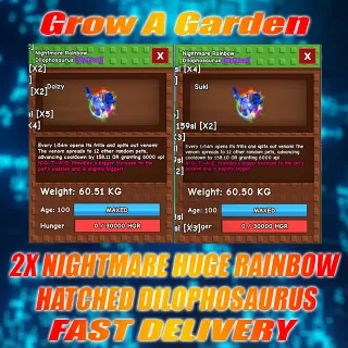 2X Nightmare RAINBOW HATCHED Huge DILOPHOSAURUS  60KG+ Age : 100 1min with Toy