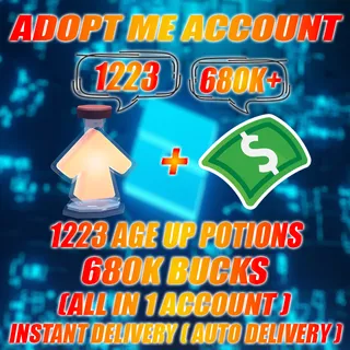 1223 Age Up potions + 680K+ Bucks  Adopt me Account (ALL IN 1 ACCOUNT)