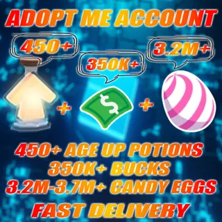 3.2M-3.7M+ CANDY EGGS + 450+ Age Up potions + 350k+ Bucks Adopt me Account