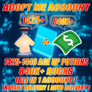 1425 Age Up potions + 840k+ Bucks  Adopt me Account (ALL IN 1 ACCOUNT)