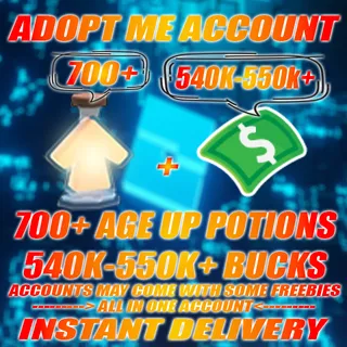700+ Age Up potions + 540K-550K+ Bucks Adopt me Account (ALL IN ONE ACCOUNT)