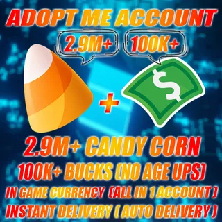 2.9M+ CANDY CORN + 100K+ BUCKS (NO AGE UPS) (ALL IN 1 ACCOUNT)