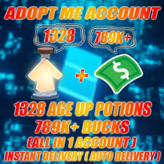 1328 Age Up potions + 789k+ Bucks  Adopt me Account (ALL IN 1 ACCOUNTS)