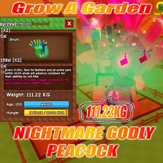 Nightmare GODLY / COLLOSAL Peacock age :100 weight : 111.22kg 15 second No Toy