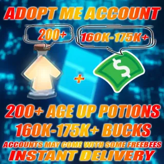 200+ Age Up potions + 160K-175K+ Bucks Adopt me Account