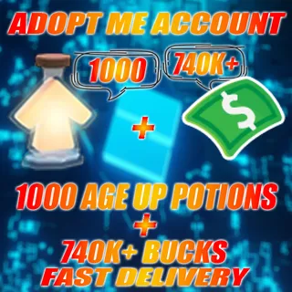 1000 Age Up potions + 740k+ Bucks Adopt me Account