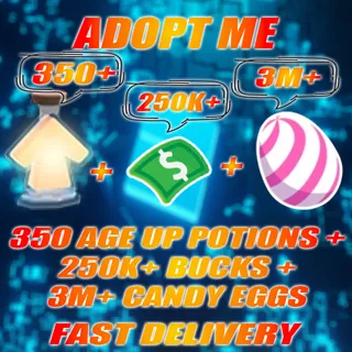 3M+ CANDY EGGS + 350+ Age Up potions + 250k+ Bucks Adopt me Account
