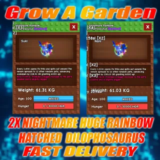 2X Nightmare RAINBOW HATCHED Huge DILOPHOSAURUS  61KG+ Age : 100 1min with Toy