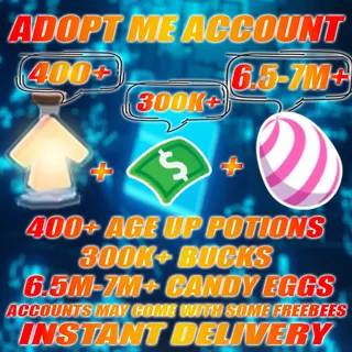 6.5M-7M+ CANDY EGGS + 400+ Age Up potions + 300k+ Bucks Adopt me Account
