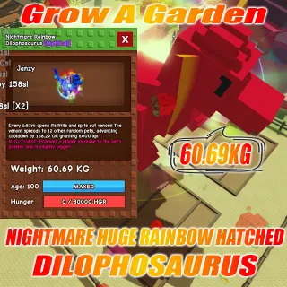 Nightmare RAINBOW HATCHED Huge DILOPHOSAURUS  60.69KG Age : 100 1min with Toy