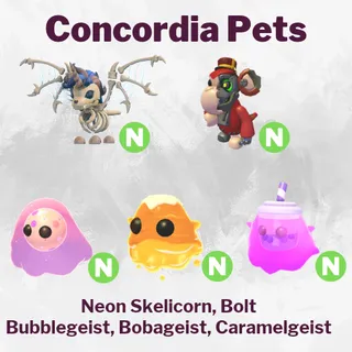 Neon Skelicorn, Bolt Bubblegeist, Bobageist, Caramelgeist
