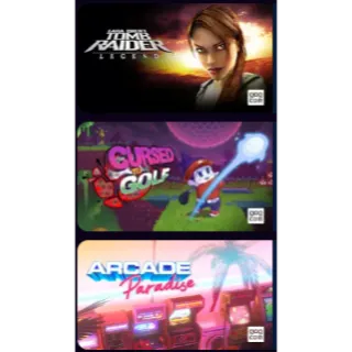 Bundle of 4 GOG games: Tomb Raider: Legend , Cursed to Golf,  Arcade Paradise,  Showgunners