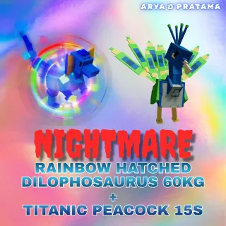 RAINBOW HATCHED DILOPHOSAURUS + TITANIC PEACOCK 15S