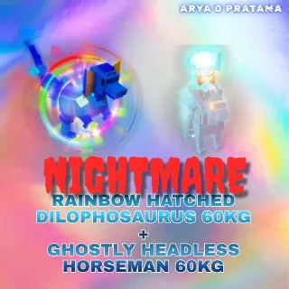 RAINBOW HATCHED DILOPHOSAURUS + GHOSTLY HEADLESS HORSEMAN