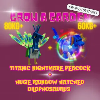 TITANIC PEACOCK + HUGE RAINBOW HATCHED DILOPHOSAURUS