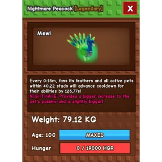 15 sec nightmare peacock (79.12kg)