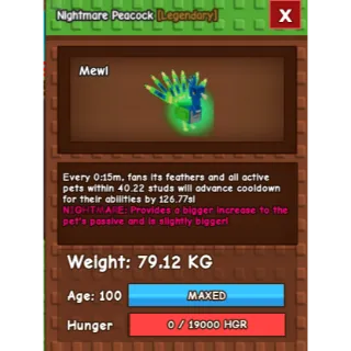 15 sec nightmare peacock (79.12kg)