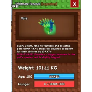 Colossal Nightmare 15 SEC PEACOCK (101.11KG)