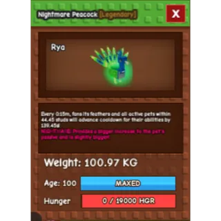 15sec nightmare peacock (100.97kg)