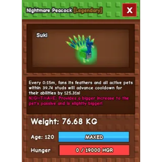 15 sec nightmare Peacock (76.68kg)