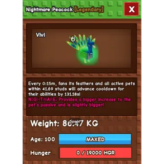 NIGHTMARE peacock (86.47KG)(15SEC)