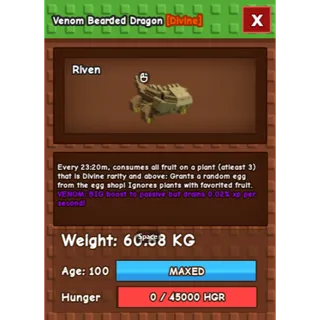 HUGE VENOM BEARDED DRAGON (60KG+)