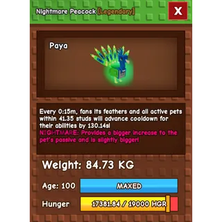 15 SEC NIGHTMARE PEACOCK (84.73KG)