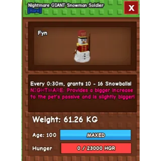 NIGHTMARE GIANT SNOWMAN SOLDIER (60.26KG)